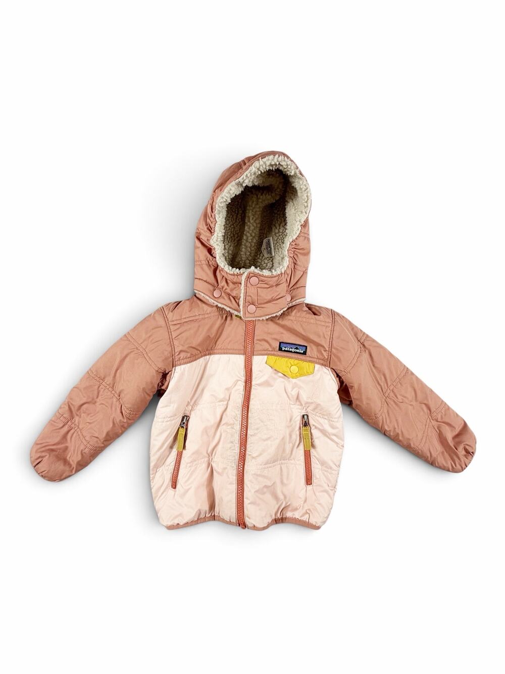 Patagonia Baby Reversible Tribbles Hoody Sherpa Fleece Jacket Pink size 3